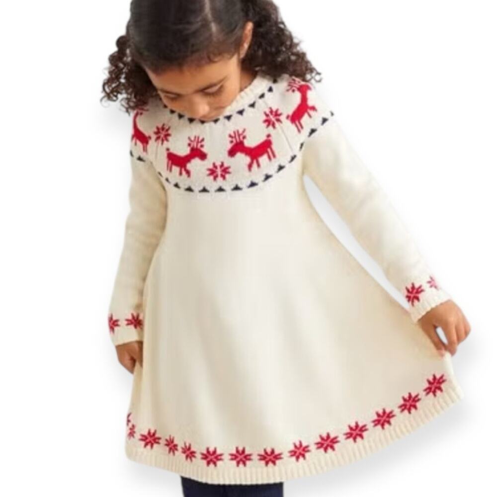 Hannah Anderson Size 10 140 NWOT
Festive sweater Dress Red Reindeer Pattern